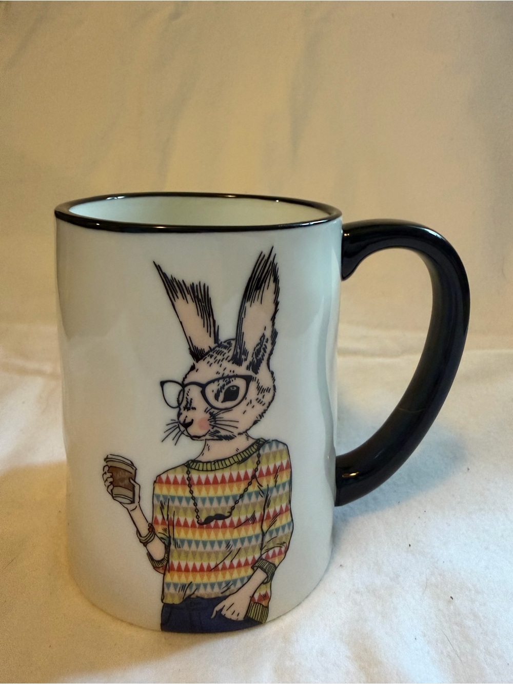 Hipster Bunny Mug with Black Handle